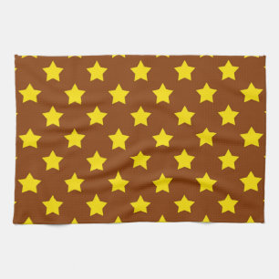 Brown Yellow Stars Pattern Decorative Tea Towel