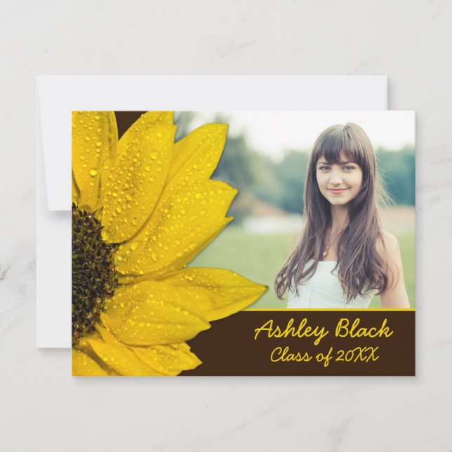 Brown Yellow Sunflower Flower Photo Graduation Invitation (Front)