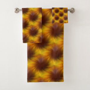 Brown Yellow Swirl Abstract Pattern    Bath Towel Set
