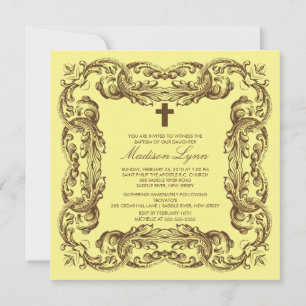 Brown & Yellow Vintage Frame Baptism Invitation