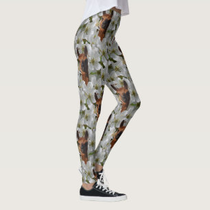 Brown Young Alpaca In White Blossoms, Leggings
