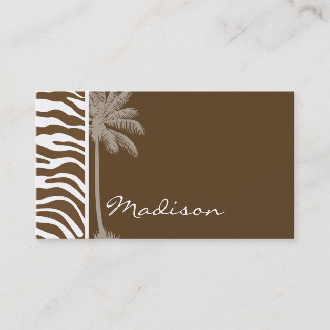 Brown Zebra Animal Print; Palm Business Card (Front)