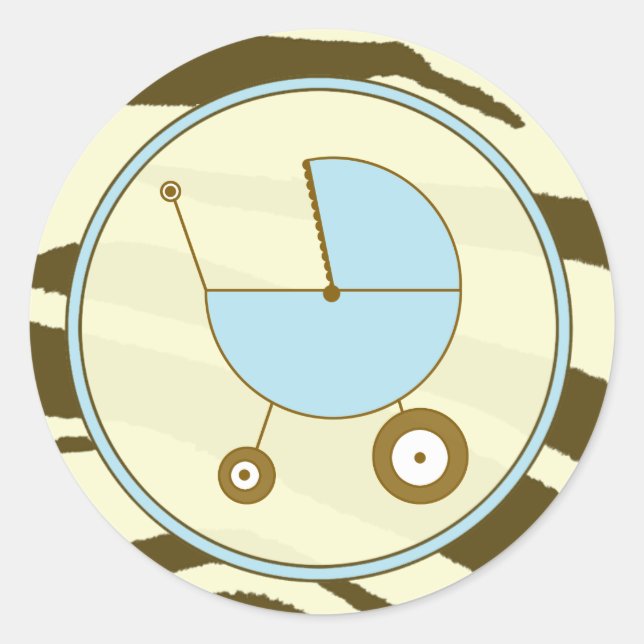 Brown Zebra Print and Blue Baby Carriage Sticker (Front)