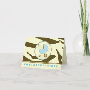 Brown Zebra Print / Blue Baby Congratulations Card