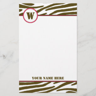 Brown Zebra Print Monogram Stationery