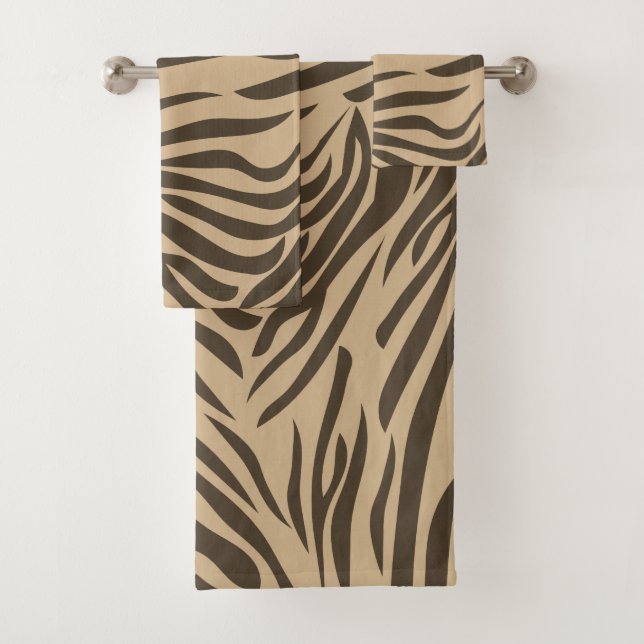 Brown Zebra Print Satin Ribbon Bath Towel Set (Insitu)