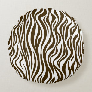 Brown Zebra Skin Print Round Cushion