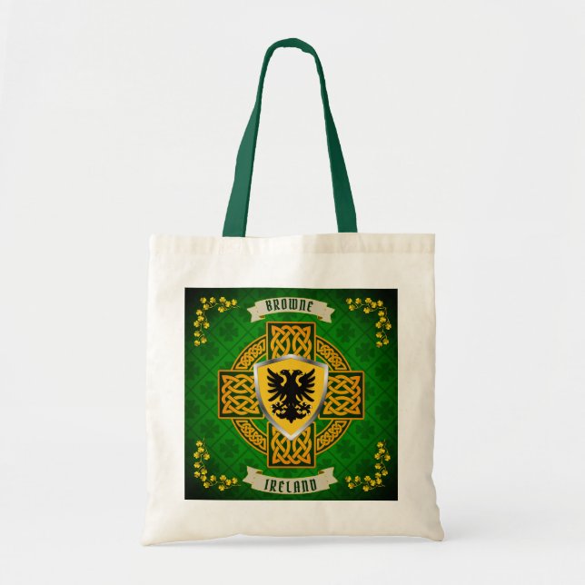 Browne Irish Shield & Celtic Cross Personalized   Tote Bag (Front)
