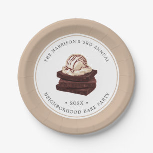 Brownie Bake   Themed Party Tan Border Paper Plate