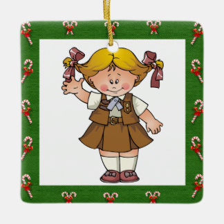 Brownie Blonde Hair Green Frame Candycanes Ceramic Ornament