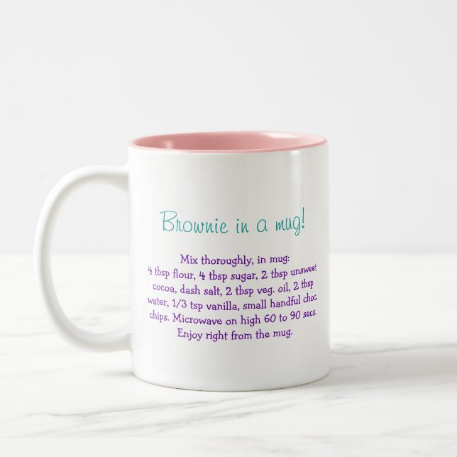 Brownie in a mug recipe personalised mug (Left)