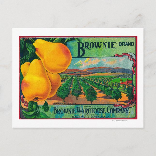 Brownie Pear Crate LabelCashmere, WA Postcard (Front)