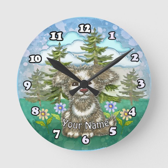 Brownie Pup Dog  Round Clock (Front)