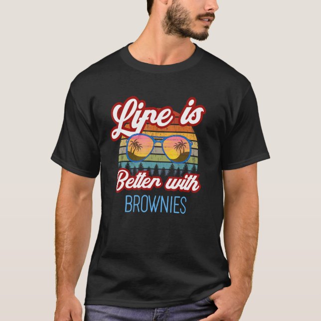 Brownie Retro Sunset. Life Is Better With Brownies T-Shirt (Front)