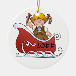 Brownie Scout Sled Blonde Ceramic Tree Decoration