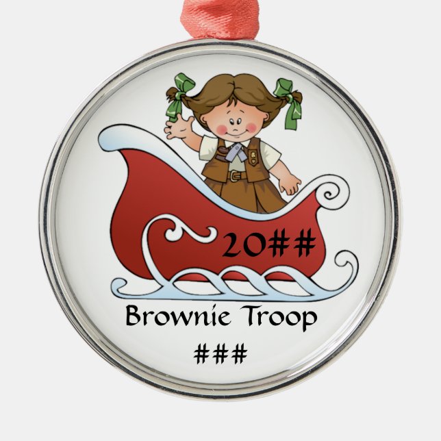Brownie Scout Sled Brunette Metal Tree Decoration (Front)