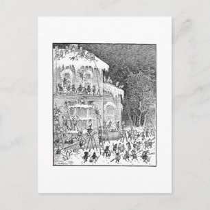 Brownies Decorating House for Winter Postcard