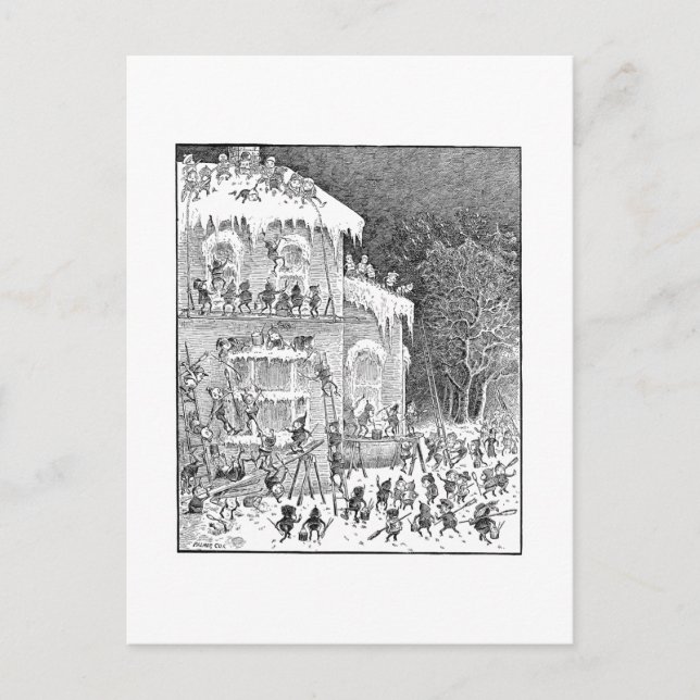 Brownies Decorating House for Winter Postcard (Front)