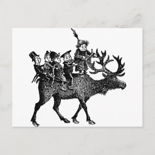 Brownies riding Reindeer Postcard
