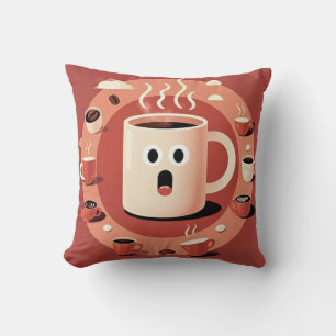 Brownish Cute funny Cartoon coffee cups  Cushion