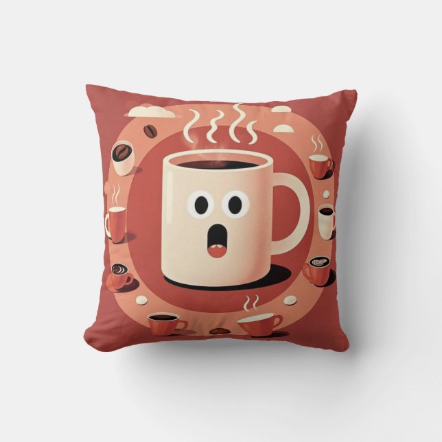 Brownish Cute funny Cartoon coffee cups  Cushion (Front)