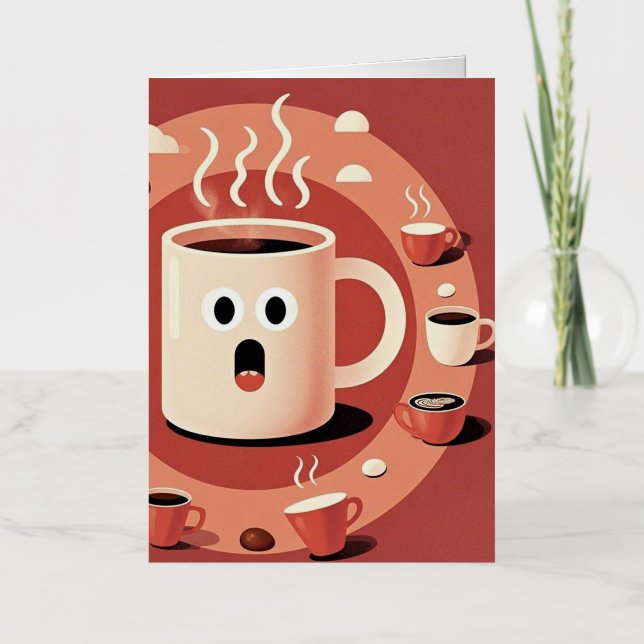 Brownish Cute funny Cartoon coffee cups  Foil Greeting Card (Front)