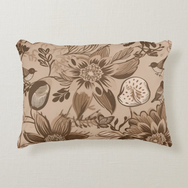 Brownish Floral and Birds Decorative Cushion (Front)
