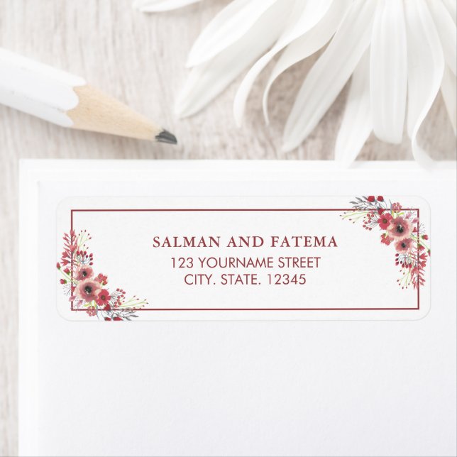Brownish Pink Floral Wedding Return Address (Insitu)
