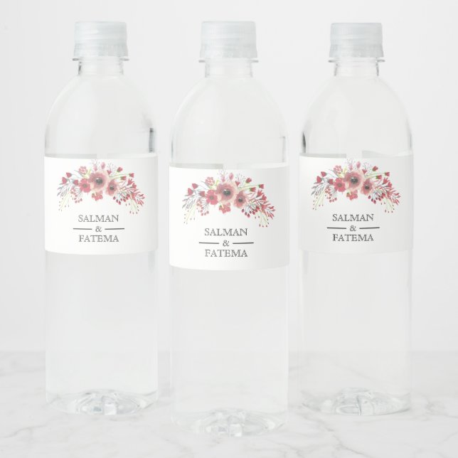 Brownish Pink Floral Wedding Water Bottle Label (Bottles)