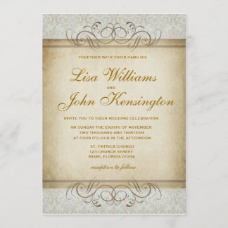 Brownish Vintage Damask Wedding Invitation