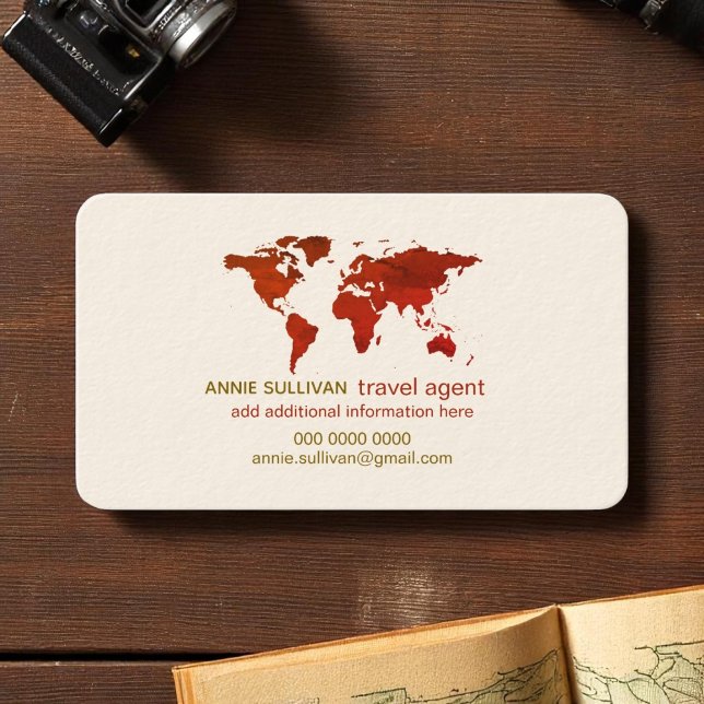 Brownish World Map Travel Agent Cream Paper Business Card (Creator Uploaded)