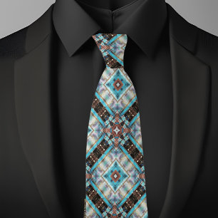 Browns and Pastels Diamond and X Pattern Neck Tie