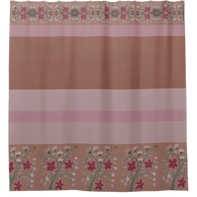Browns and Pink With Floral Design Shower Curtain (Front)