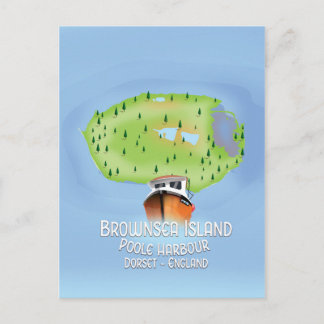 Brownsea Island map, Poole, dorset, England. Postcard