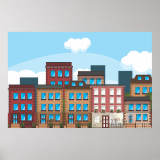 Brownstone Buildings Poster