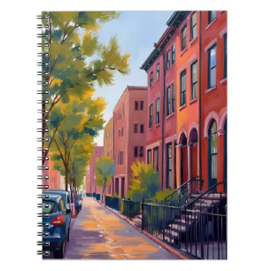 Brownstone City Street Boston Brick Watercolor Notebook
