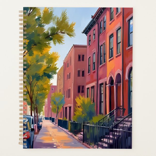 Brownstone City Street | Boston Brick Watercolor  Planner (Front)