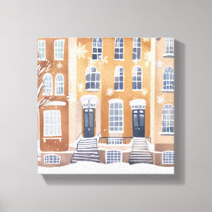 Brownstone Homes   Snowy City Street Watercolor Canvas Print