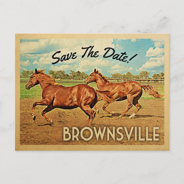 Brownsville Texas Save The Date Horses Announcement Postcard (Front)