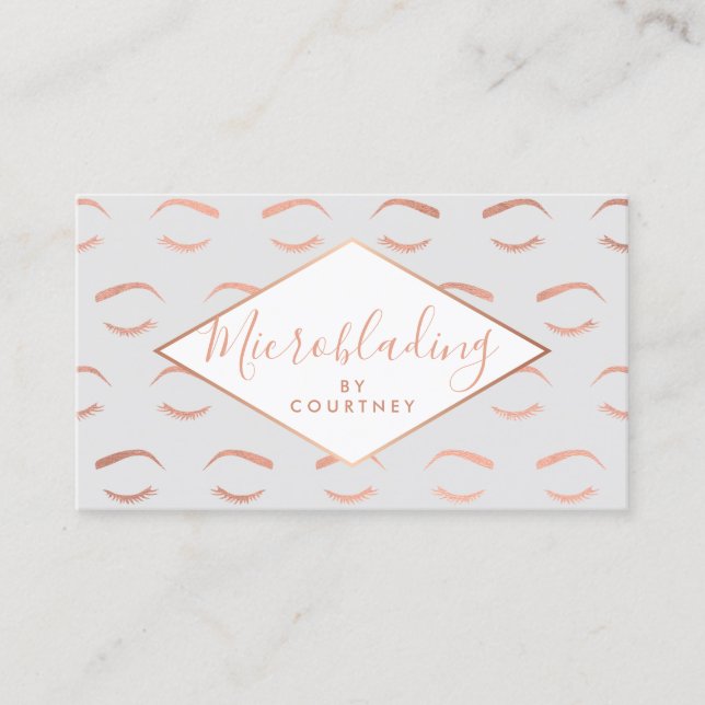 Brows and Lashes Microblading Grey/Rose Gold Business Card (Front)