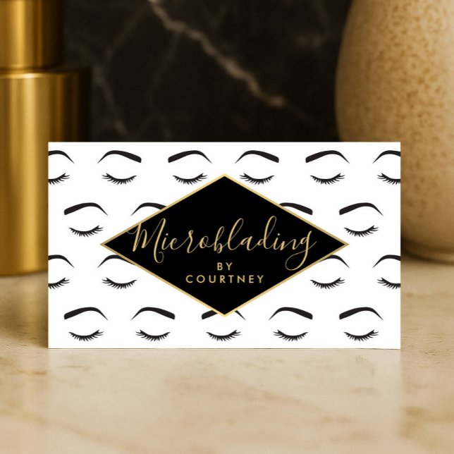 Brows and Lashes Microblading White/Black/Gold Business Card (Creator Uploaded)