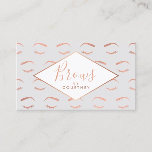 Brows and Lashes Pattern Grey/Rose Gold Business Card (Front)