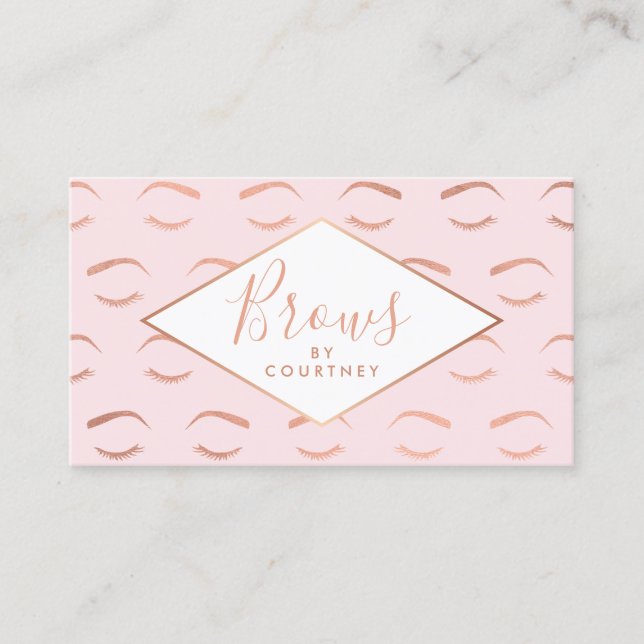 Brows and Lashes Pattern Pink/Rose Gold Business Card (Front)