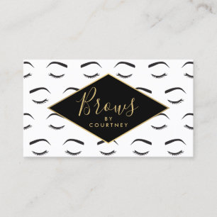 Brows and Lashes Pattern White/Black/Gold Business Card