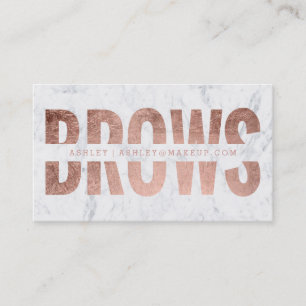 Brows cut out faux rose gold typography marble business card