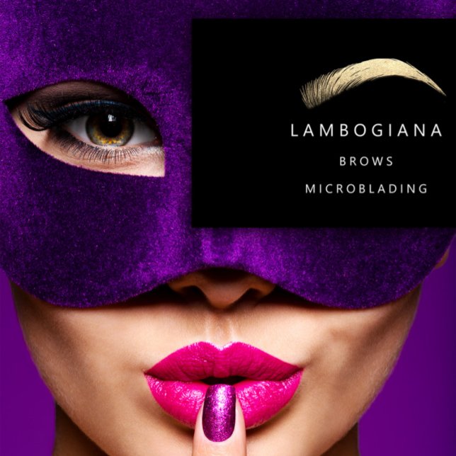 Brows Golden Logo Microblading Social Media Black  Business Card (Brows Golden Logo Microblading Social Media Black Business Card)