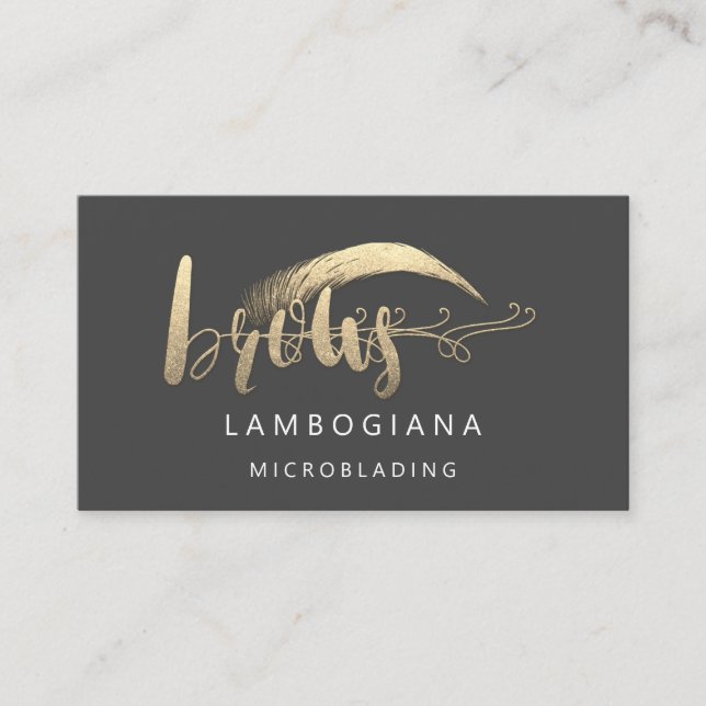 Brows Golden Logo Microblading Social Media Grey B Business Card (Front)