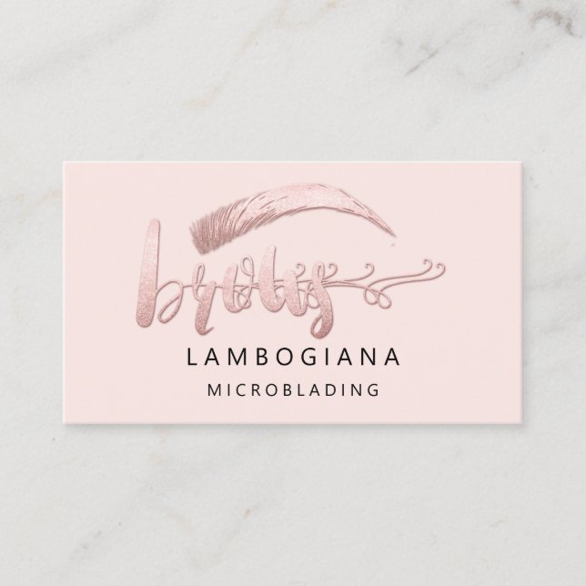 Brows Logo Microblade Social Media Pink Rose Business Card (Front)