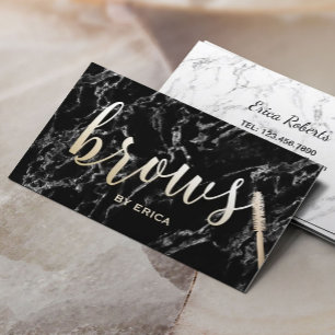 Brows Makeup Artist Gold Script Elegant Marble Business Card