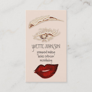 Brows Makeup Logo QRCode Logo Red Lip Gold Eyelash Business Card